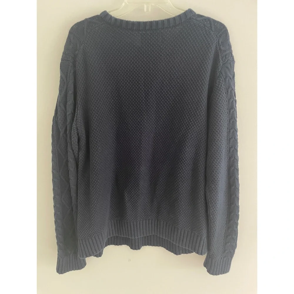 Old Navy Mens Navy Blue Cable Knit Crewneck Sweater Medium Heavyweight Textured